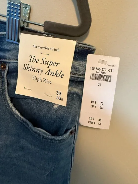 Abercrombie & Fitch Super Skinny Ankle Jeans Women’s 33 High Rise Distressed - Picture 3 of 3